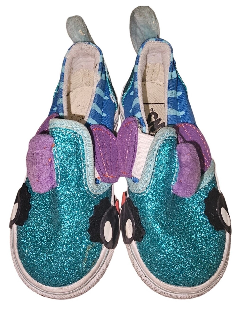 Vans Teal Glitter Slip-On Kids Shoes with Purple Accents